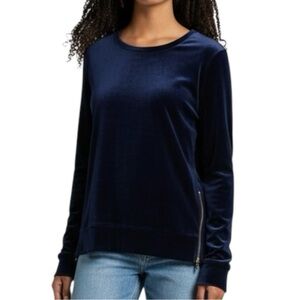 Michael Stars Velvet Velour Zip Cuff Shirt Sweatshirt Top Midnight Navy Blue M